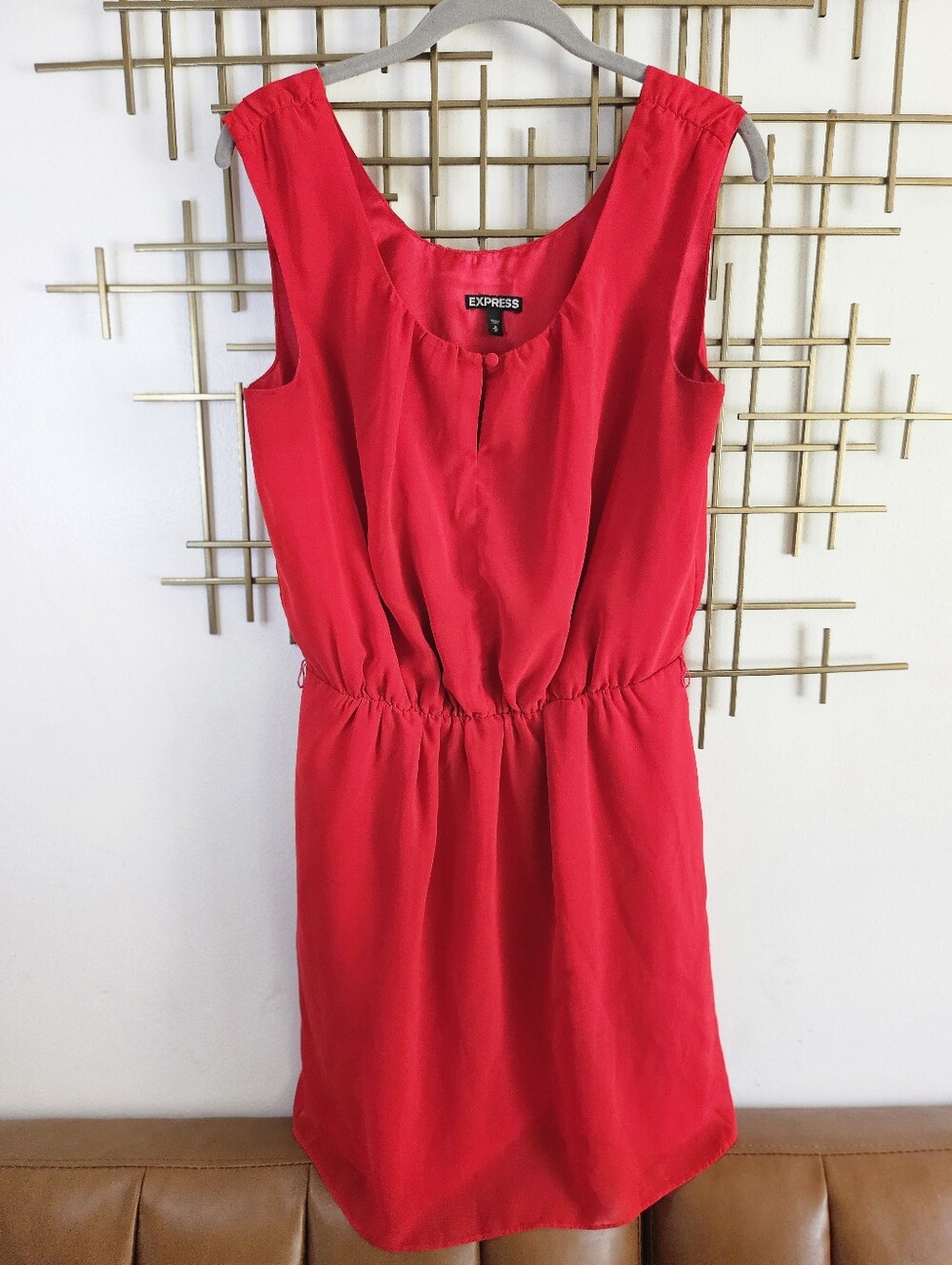 M- Express- Women's Red Sleeveless Elastic-Waist Dress